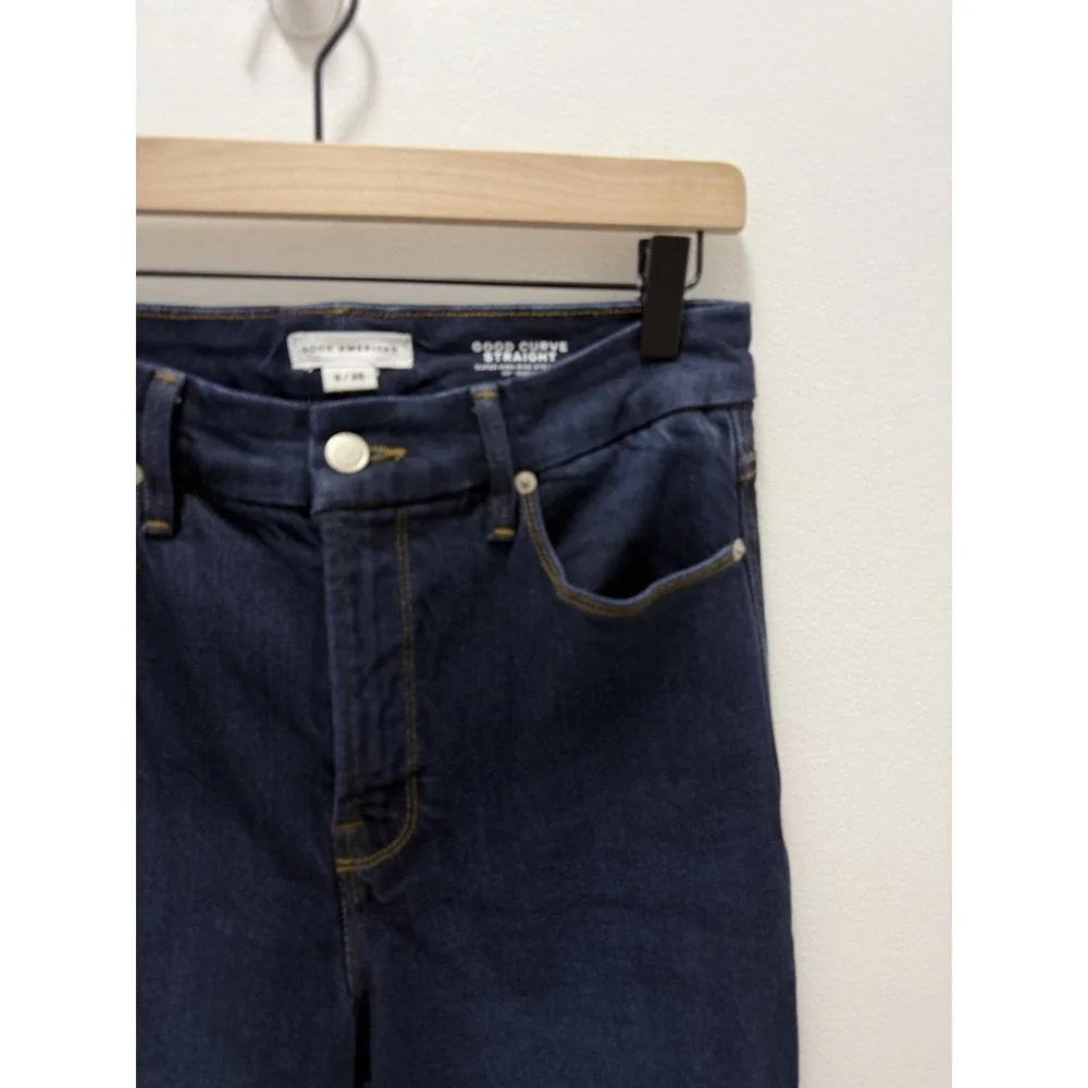 Good American Good Curve Straight Jeans 6 28 Dark Wash Super High Rise 28 Inseam